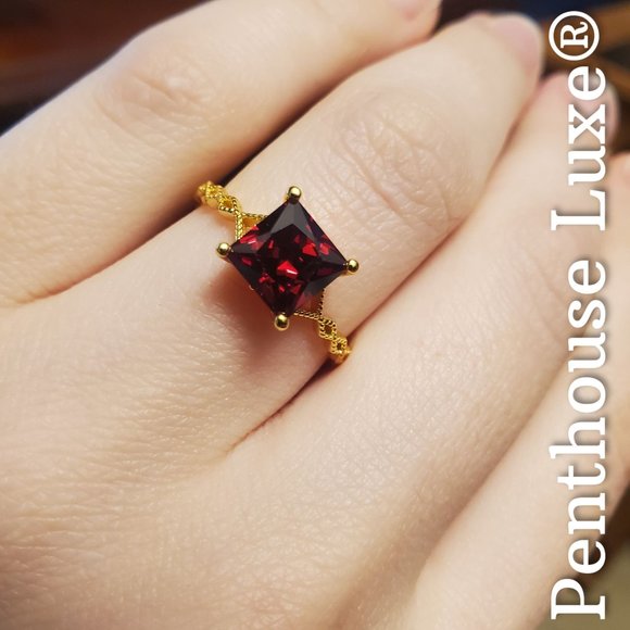 Penthouse Luxe Jewelry - REAL Red Garnet 14k Yellow Gold Sterling Silver Ring